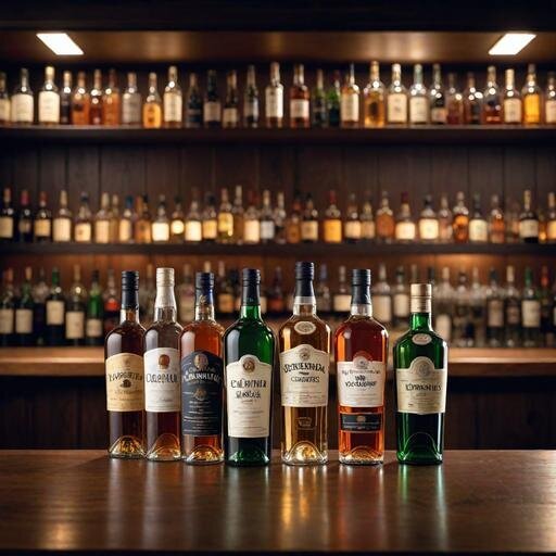 Широкий выбор алкогольных напитков в известном магазине
